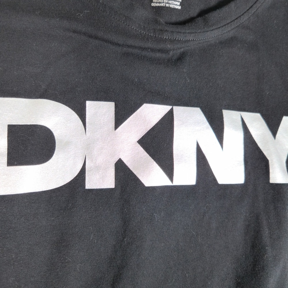 DKNY Sport Womens Black Silver Metallic Logo T-Shirt Medium DPJOE036Q